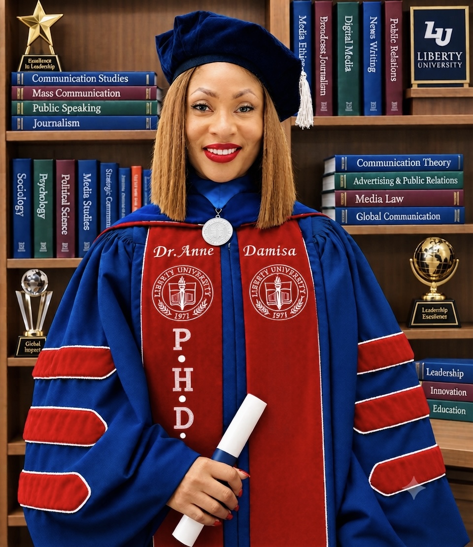 Dr. Anne Damisa in doctoral regalia
